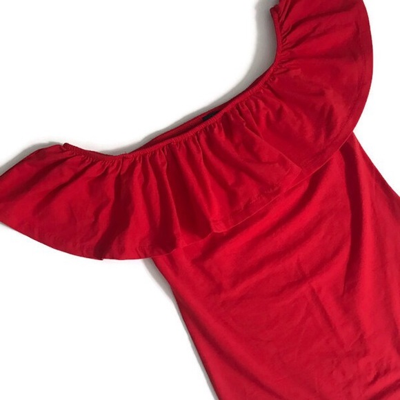 J.Crew Red Ruffle Bodysuit - Picture 3 of 7